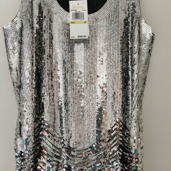 Micheal Kors  Silver Sequin Party Dress Size 4 - Picture 3 of 9